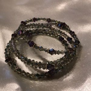Small multi color beads with purple; memory wire